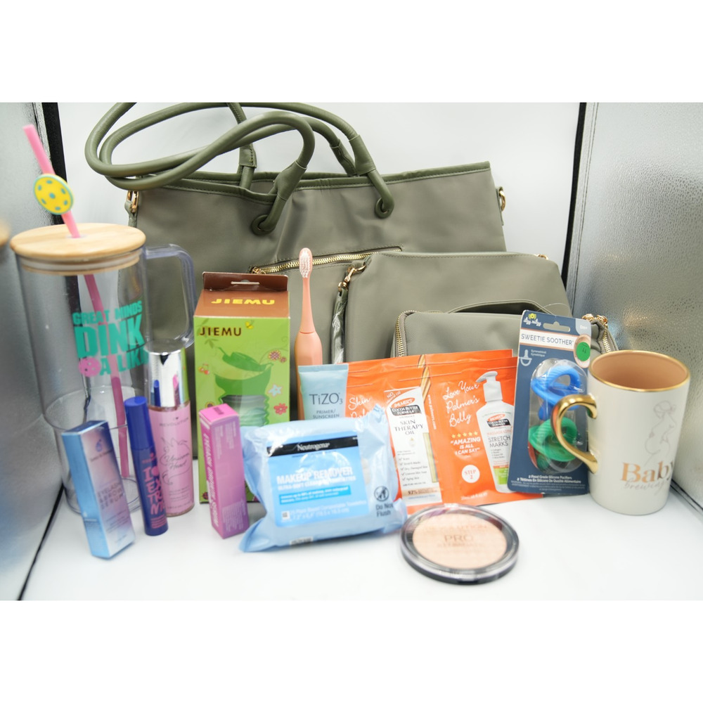 New Mom Gift Set | Diaper Bag Set, Skincare, Tumbler, Pacifiers, Makeup‎